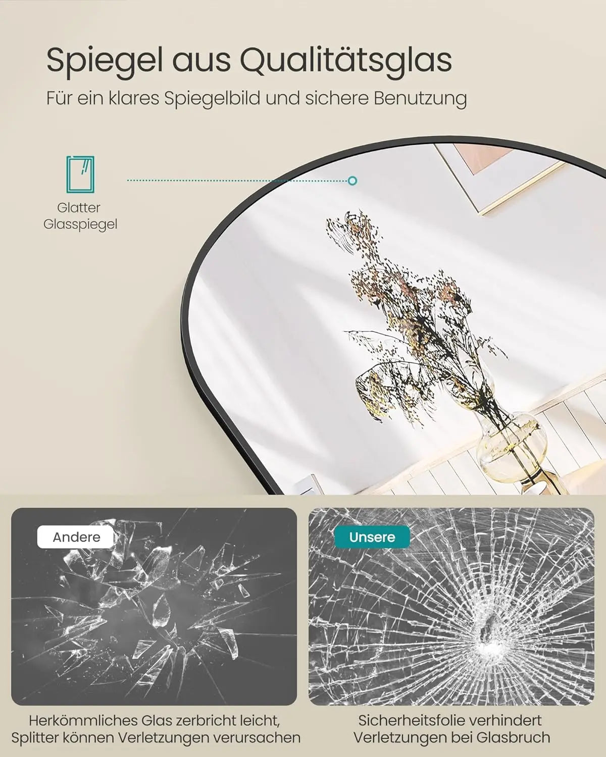 Standspiegel 160cm Aluminium Schwarz Gewölbt von Songmics