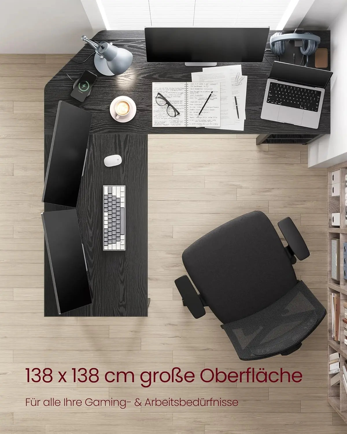 L-Schreibtisch platzsparend schwarz Holzoptik von Songmics