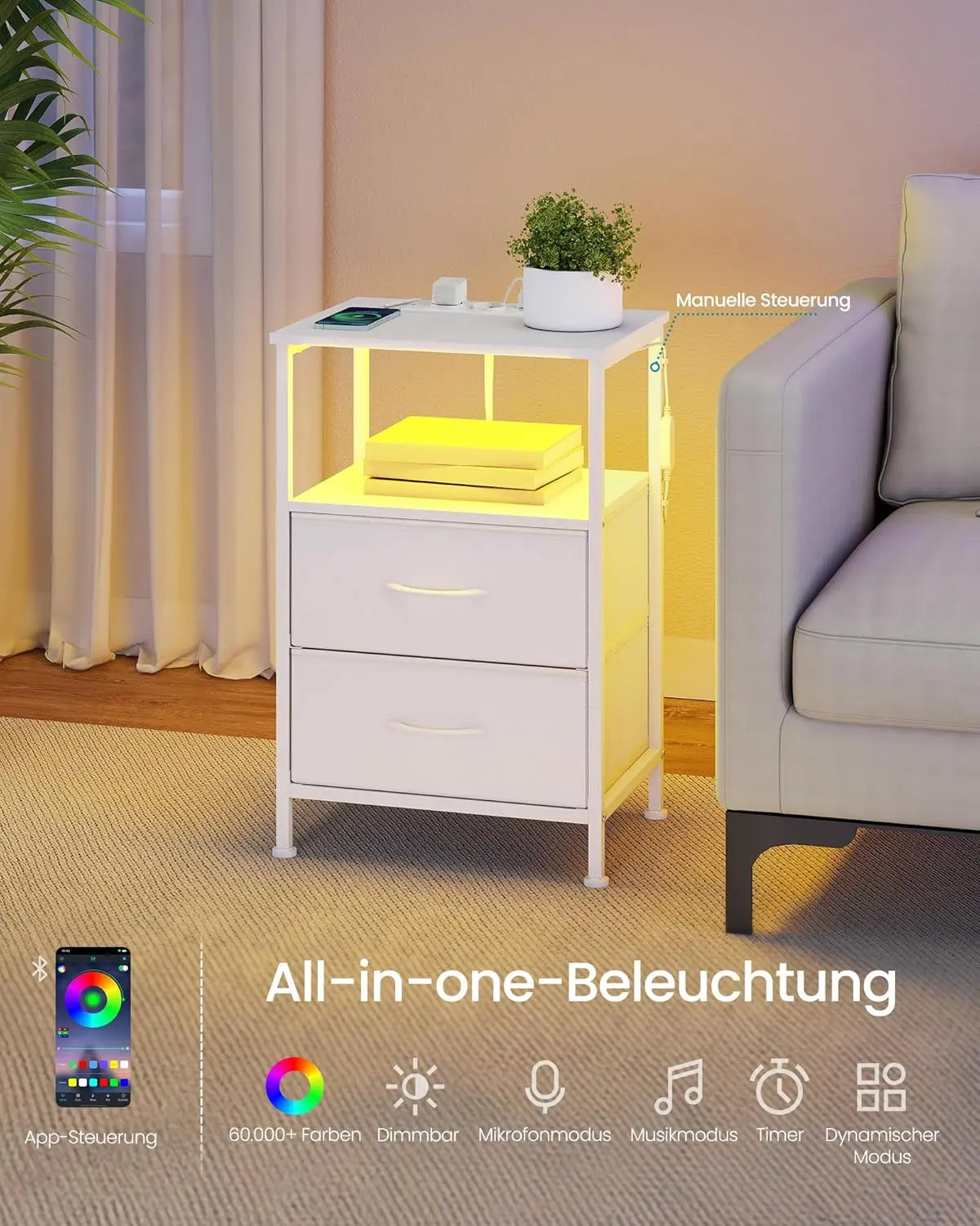 Nachttisch mit Ladestation weiss Holz von Songmics