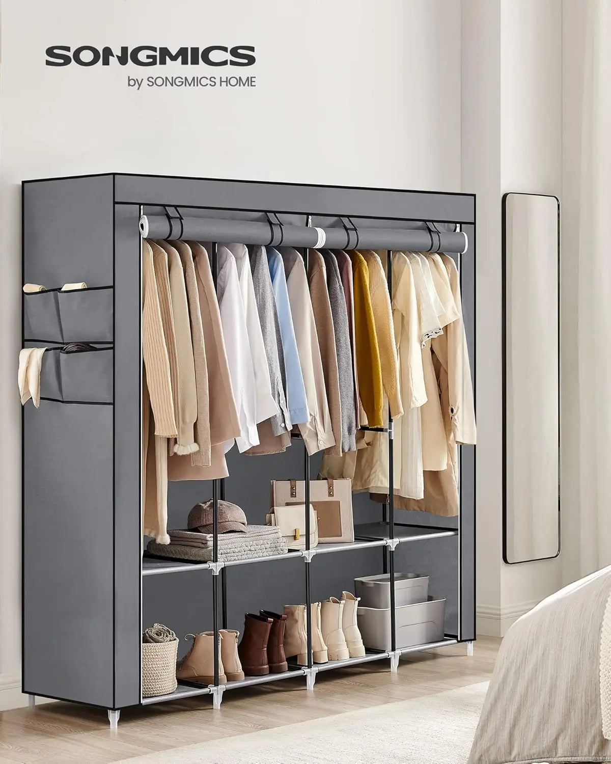 Stoffschrank 170cm grau 4 Hängefächer von Songmics