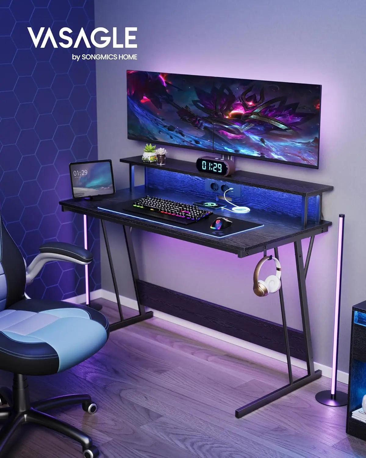 Gaming-Tisch LED Stahl schwarz von Songmics