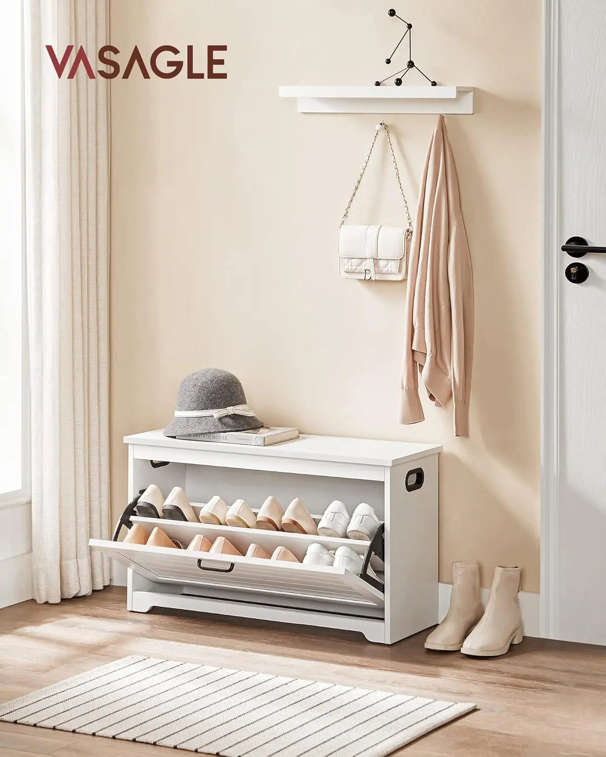 Schuhbank weiss verstellbar 80cm Holz von Songmics