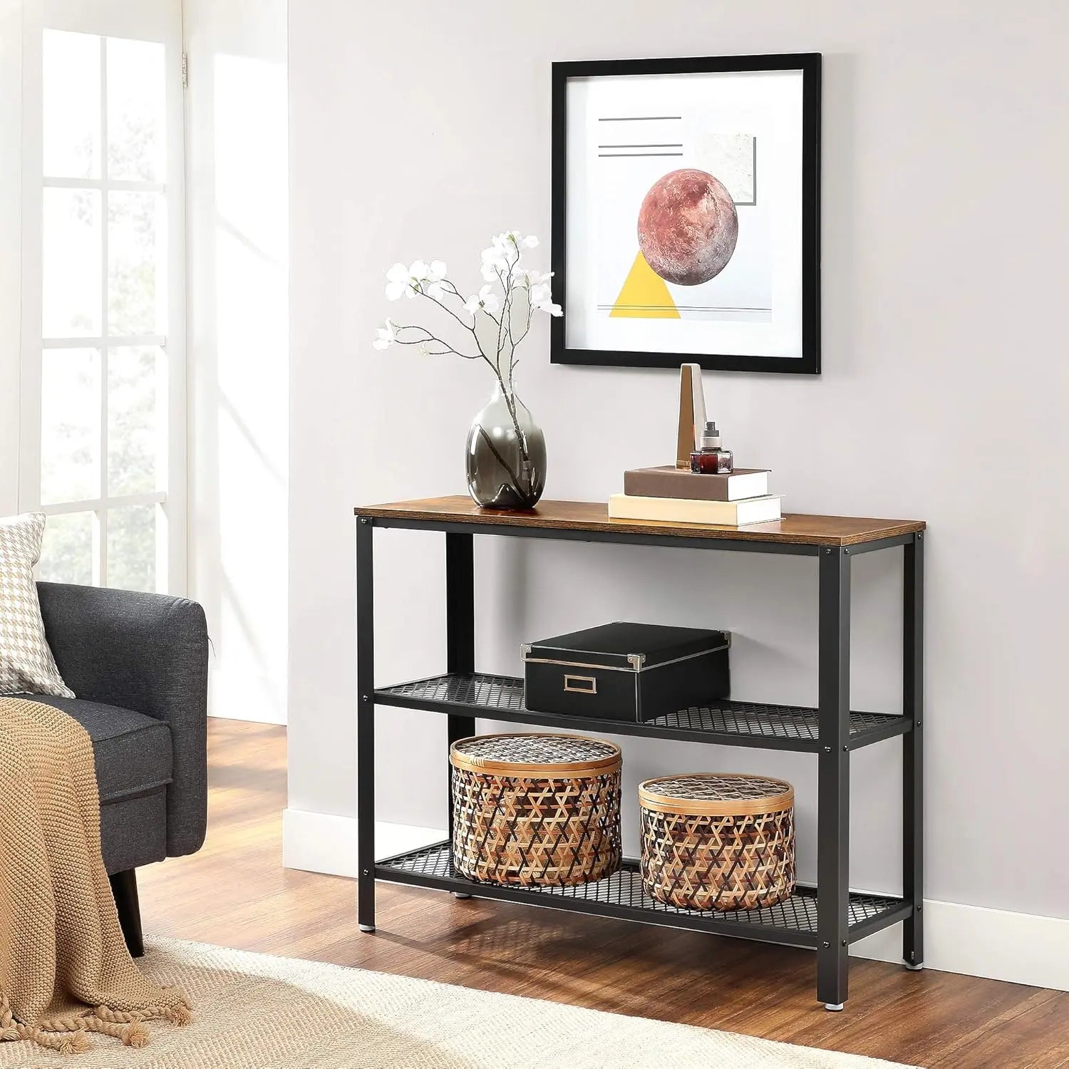 Konsolentisch Sideboard Stahlrahmen Industriestil Braun von Songmics