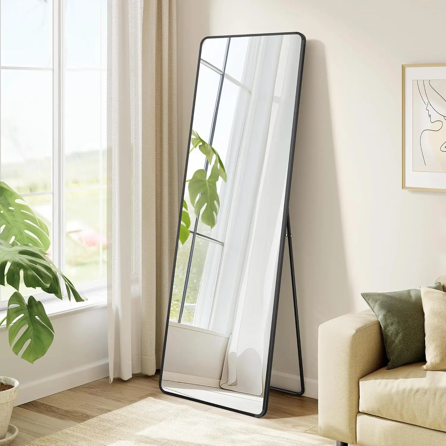 Standspiegel 150x40cm Aluminium Schwarz von Songmics