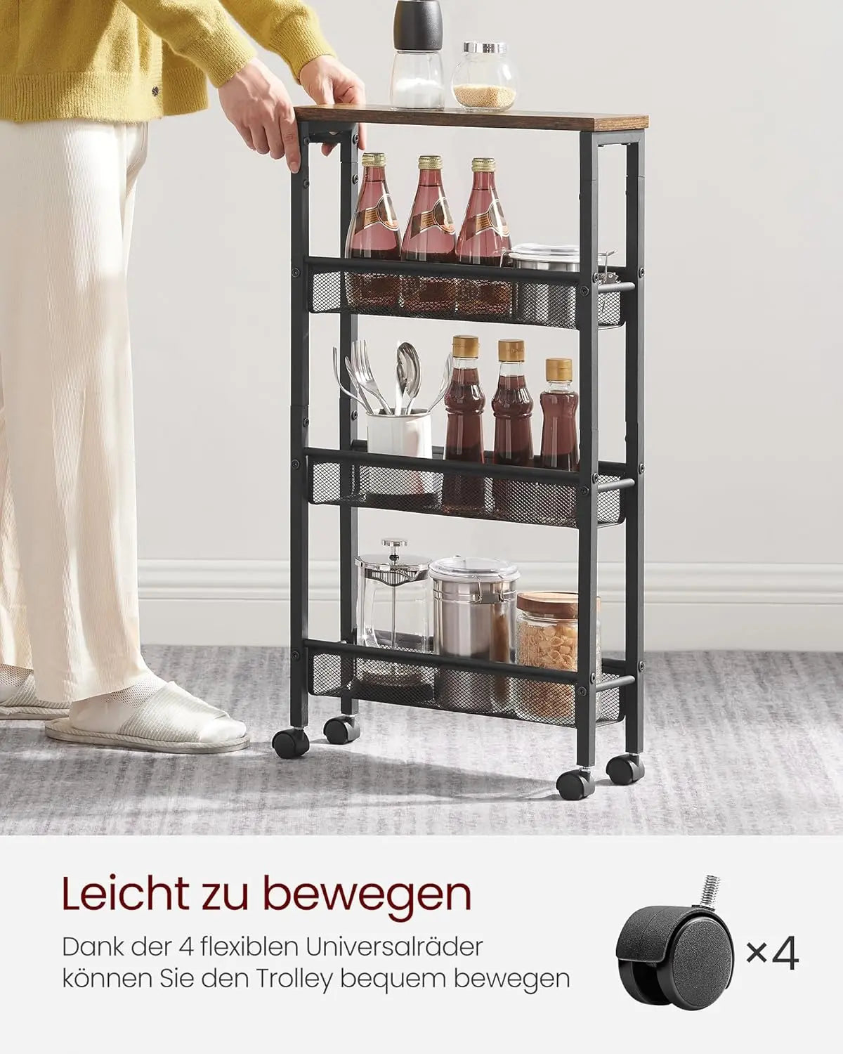 Rollwagen schmal 4 Ebenen vintagebraun Stahl von Songmics