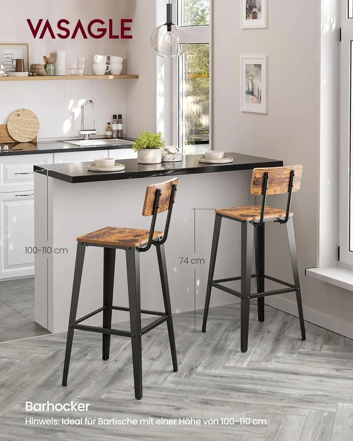 Barhocker Set mit Rückenlehne vintagebraun von Songmics