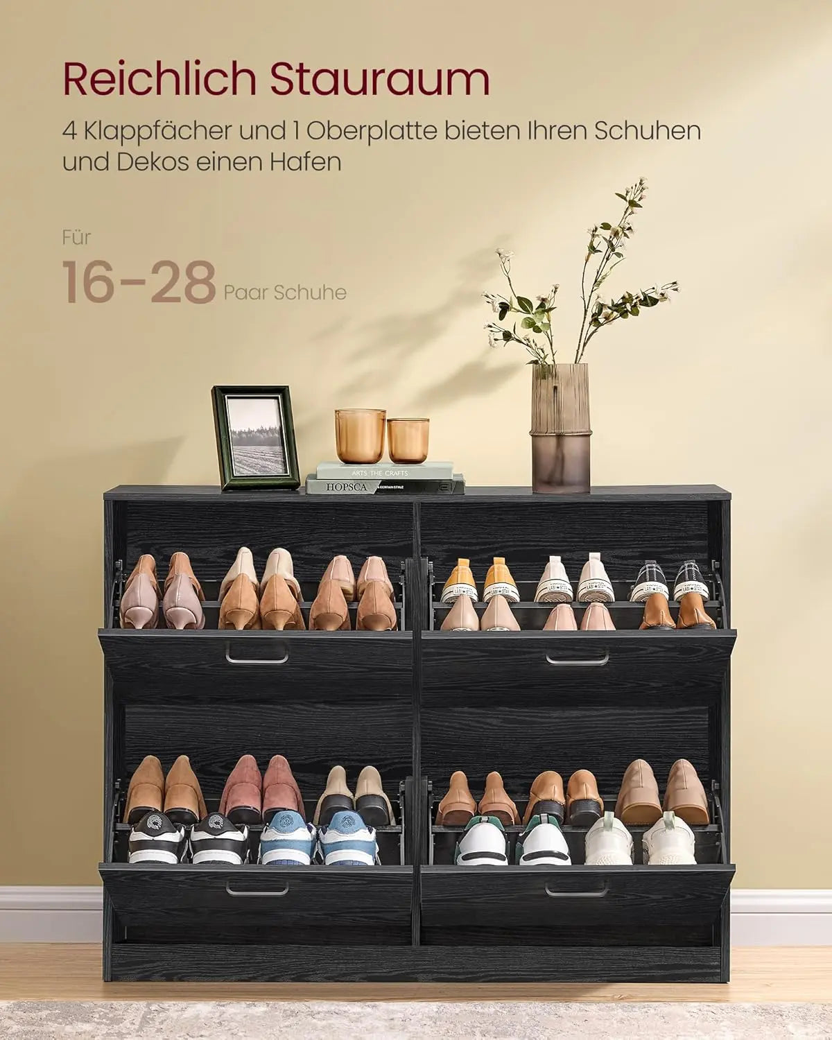 Schuhschrank Klappen Verstellbar Flur Ebenholzschwarz von Songmics