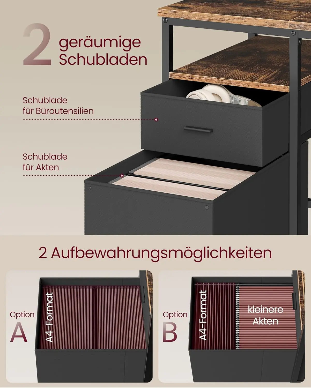 Schreibtisch 160cm Ablagen vintagebraun Holz von Songmics
