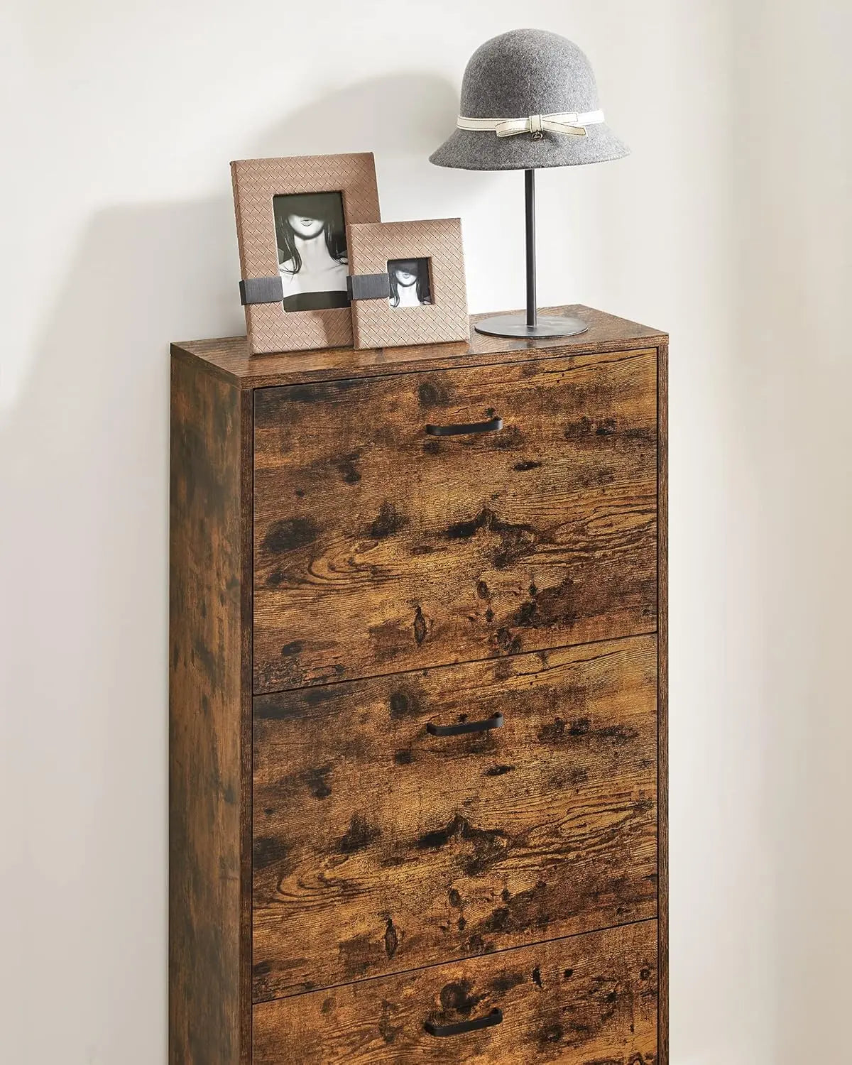 Schuhschrank 3 Türen schmal rustikal Holz von Songmics