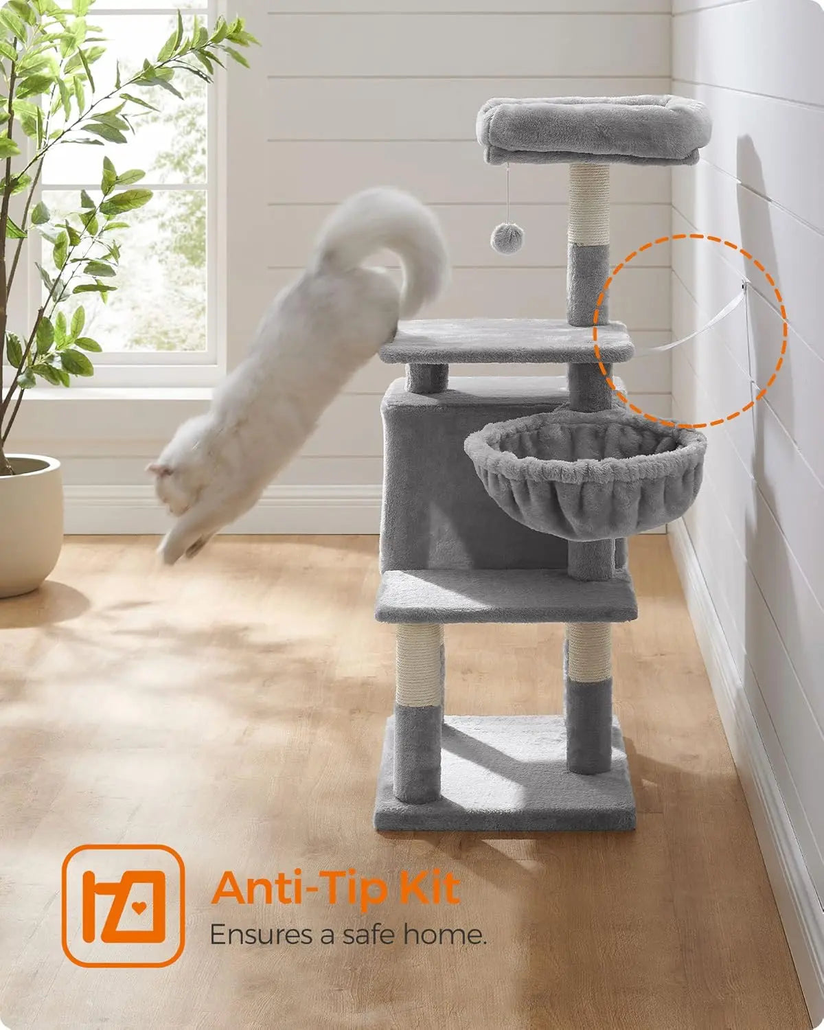 Kratzbaum 110 cm Katzenbaum Hellgrau von Songmics