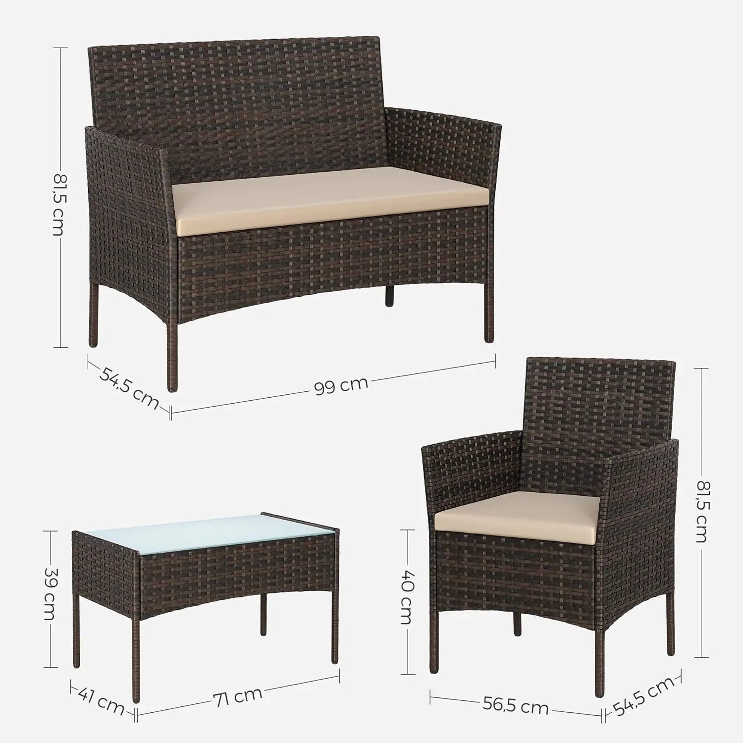 Polyrattan Lounge-Set braun-taupe wetterfest von Songmics