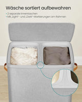 Wäschekorb 170L 2 Fächer Leicht Taubengrau von Songmics