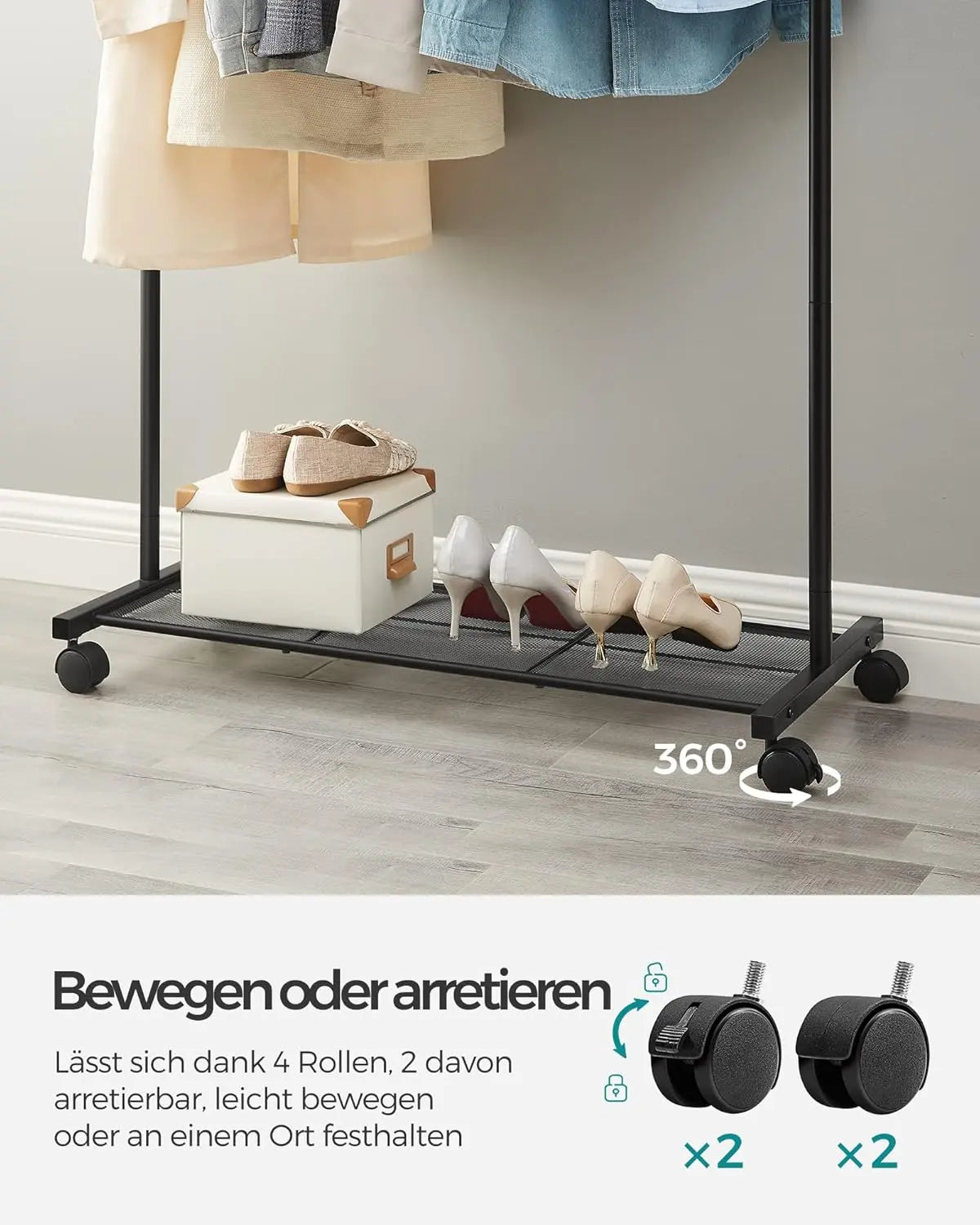 Kleiderständer rollbar schwarz Metall 91cm von Songmics