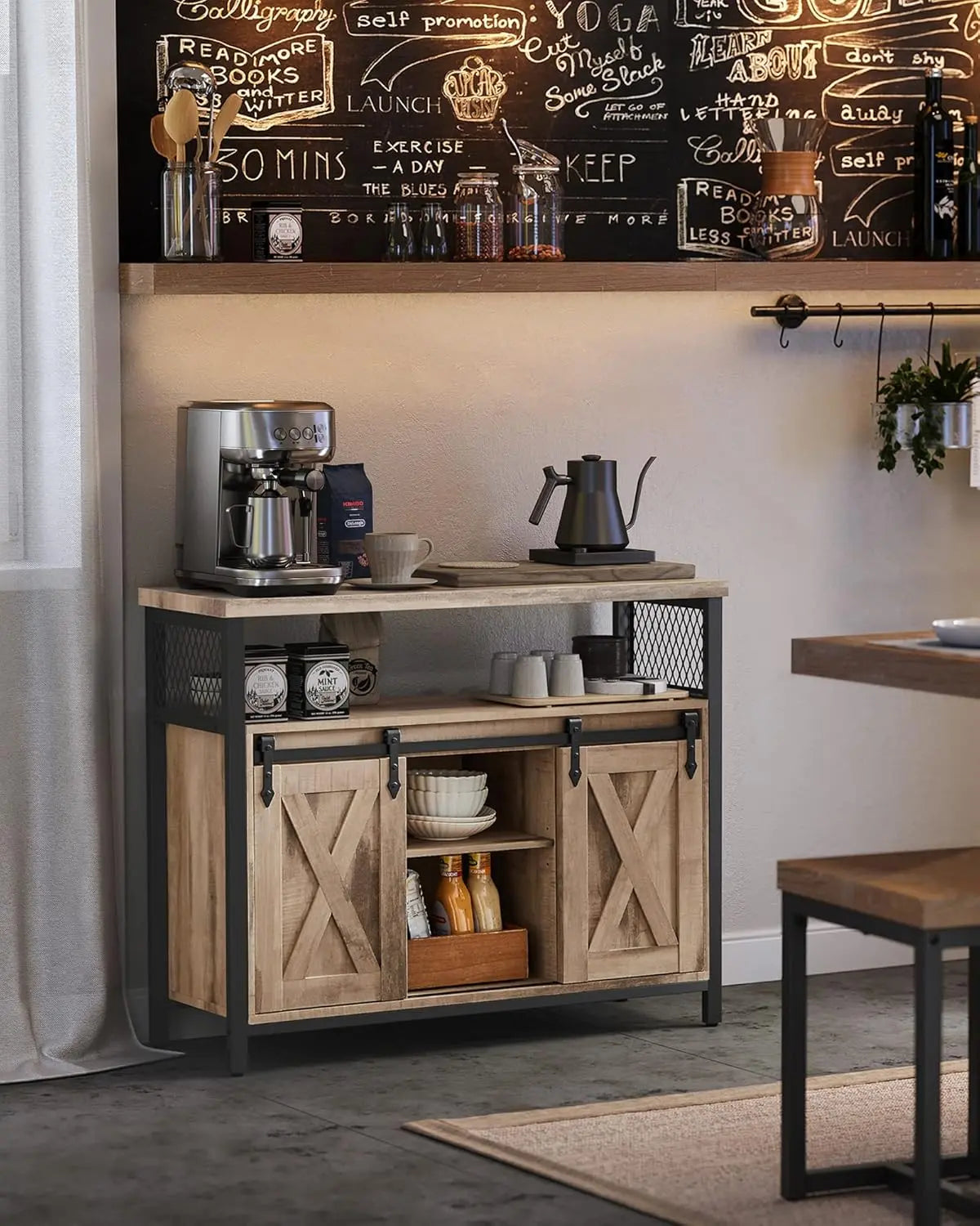 Sideboard Landhausstil Schiebetüren naturfarben Holz von Songmics