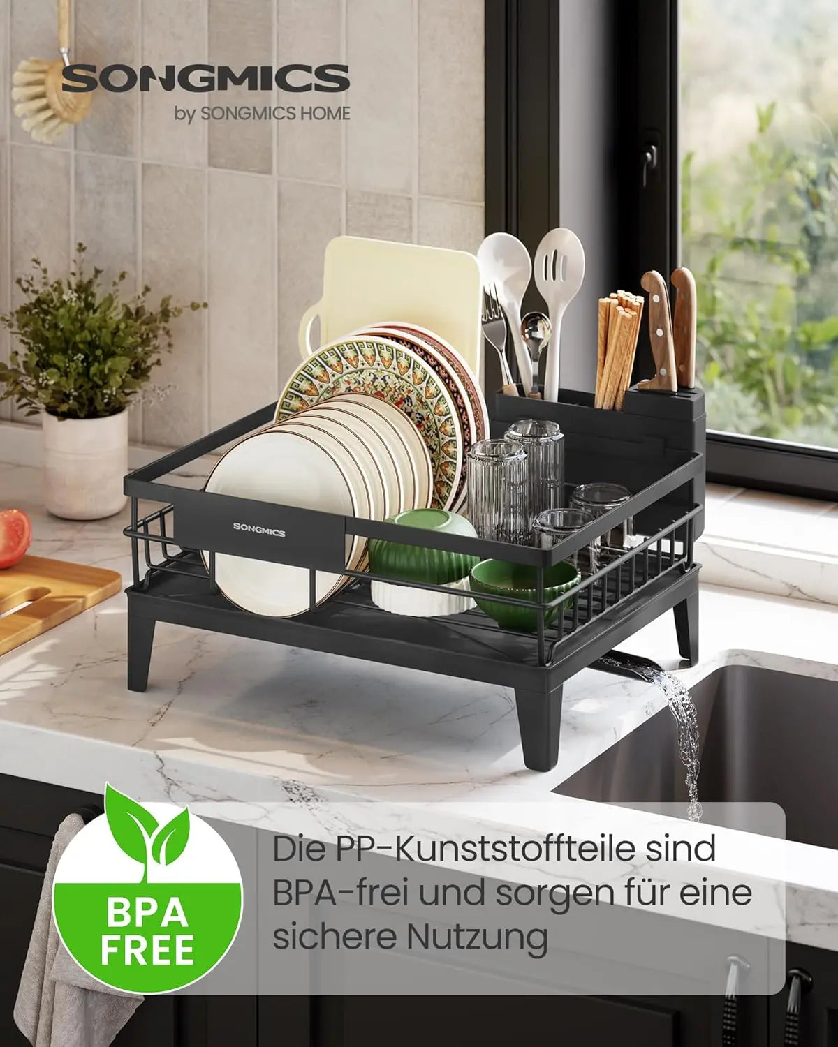 Geschirr-Abtropfgestell drehbar schwarz Kunststoff von Songmics