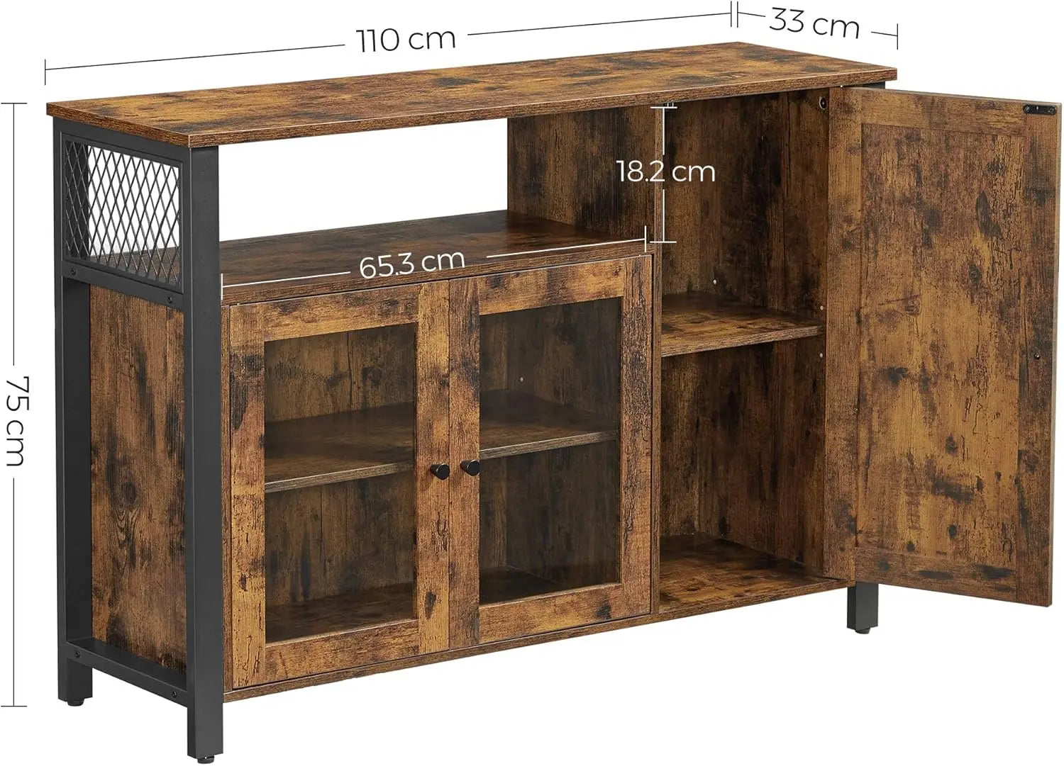 Sideboard Industrial 3-türig Rustikal Holz von Songmics
