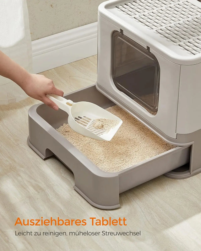 Katzentoilette mit Deckel auslaufsicher Haferflockenfarben von Songmics