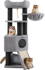 Kratzbaum mit Höhle und Hängematte hellgrau-schwarz von Songmics