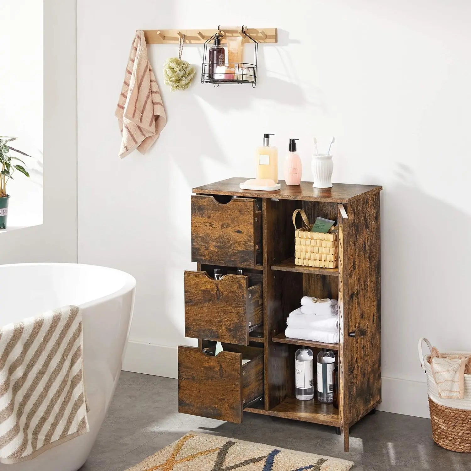 Badezimmerschrank mit Schubladen und Tür vintagebraun von Songmics