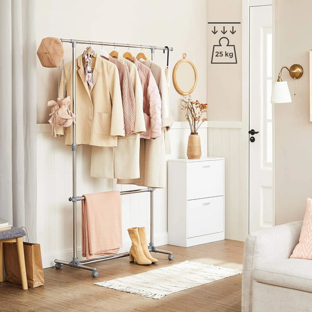 Kleiderständer Höhenverstellbar Edelstahl Rollen Silber von Songmics