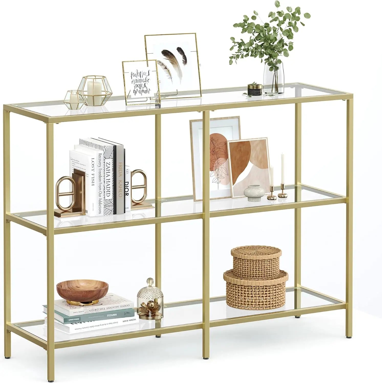 Konsolentisch Regal 3 Ablagen Metallrahmen Gold von Songmics