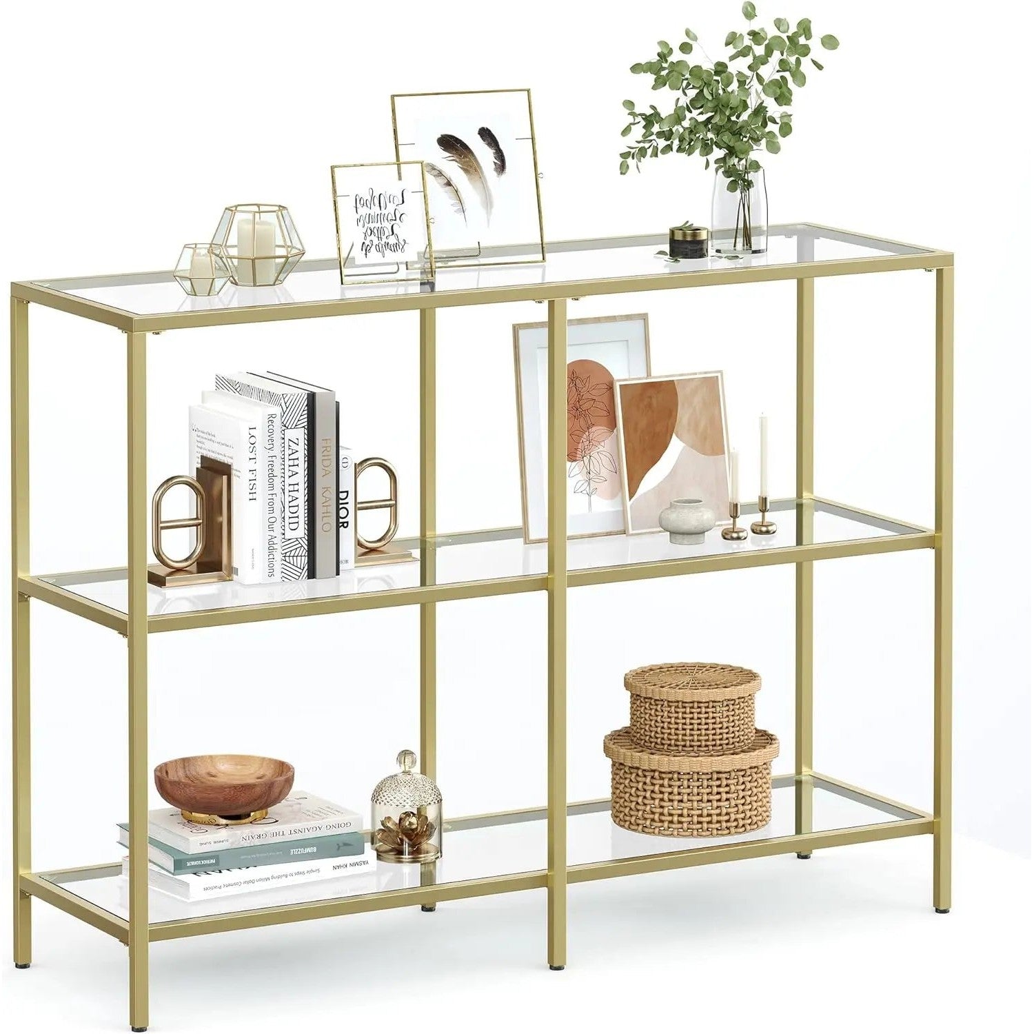 Konsolentisch Regal 3 Ablagen Metallrahmen Gold von Songmics