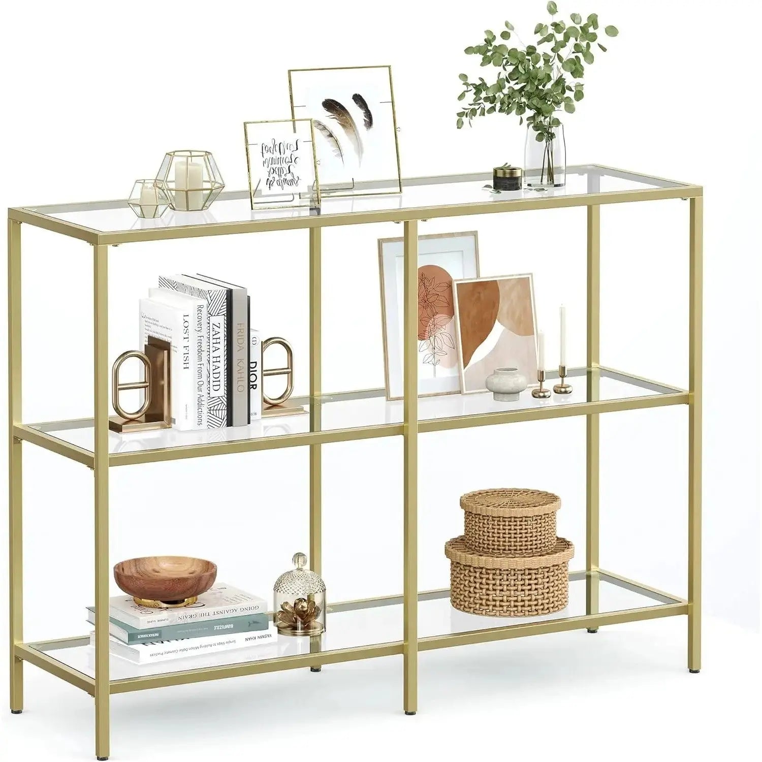 Konsolentisch Regal 3 Ablagen Metallrahmen Gold von Songmics