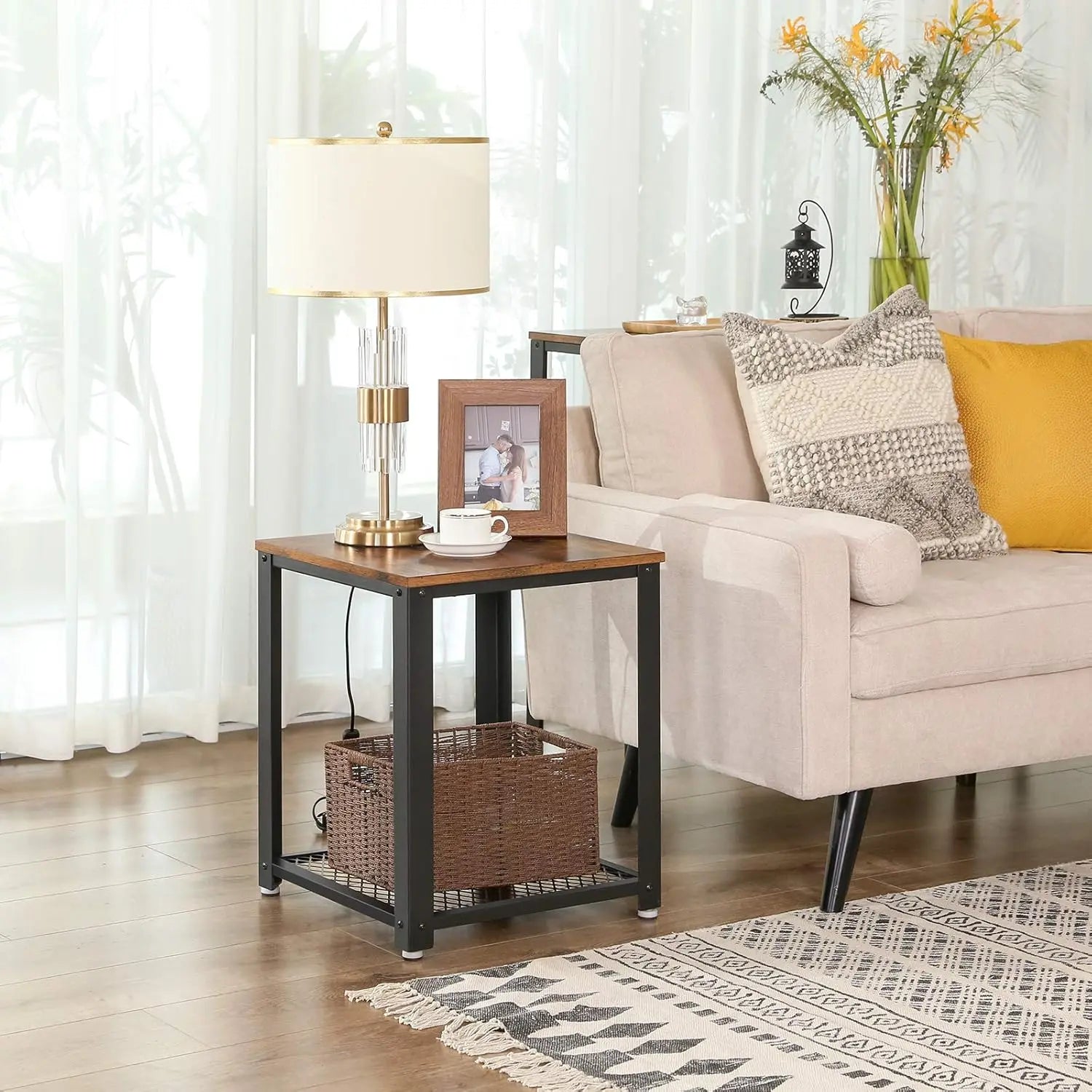 Beistelltisch Industrie-Design mit Gitterablage Vintage von Songmics