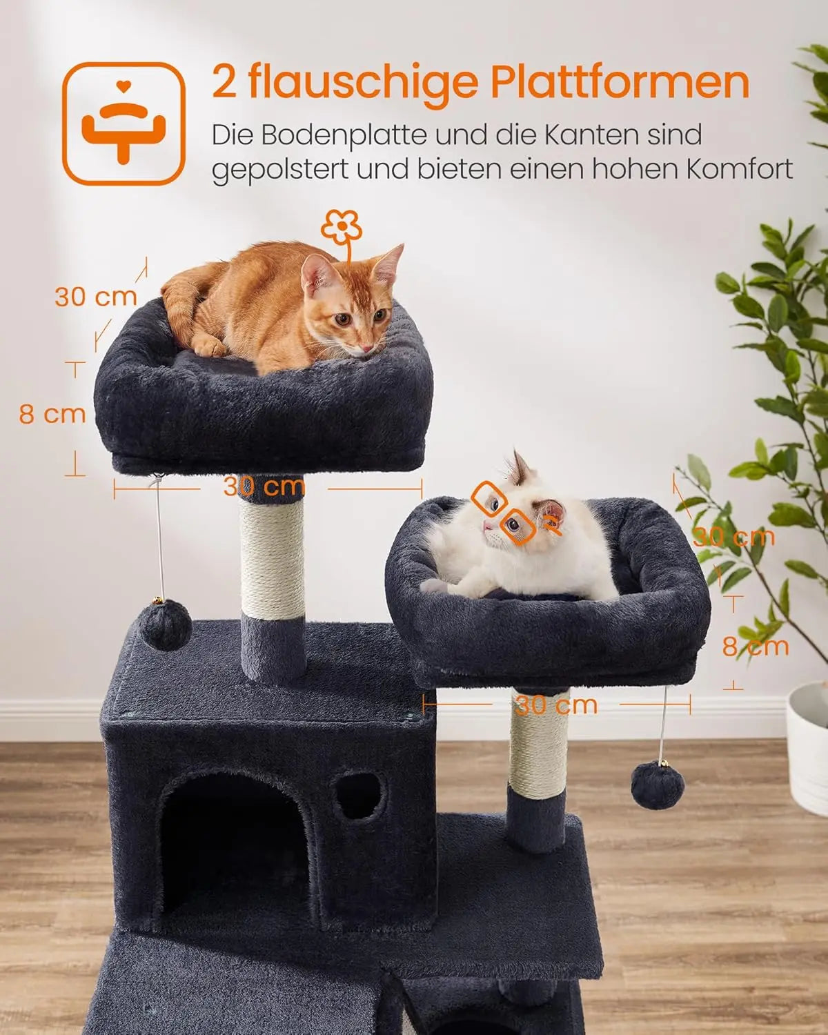 Kratzbaum XXL 168cm rauchgrau Plüsch von Songmics