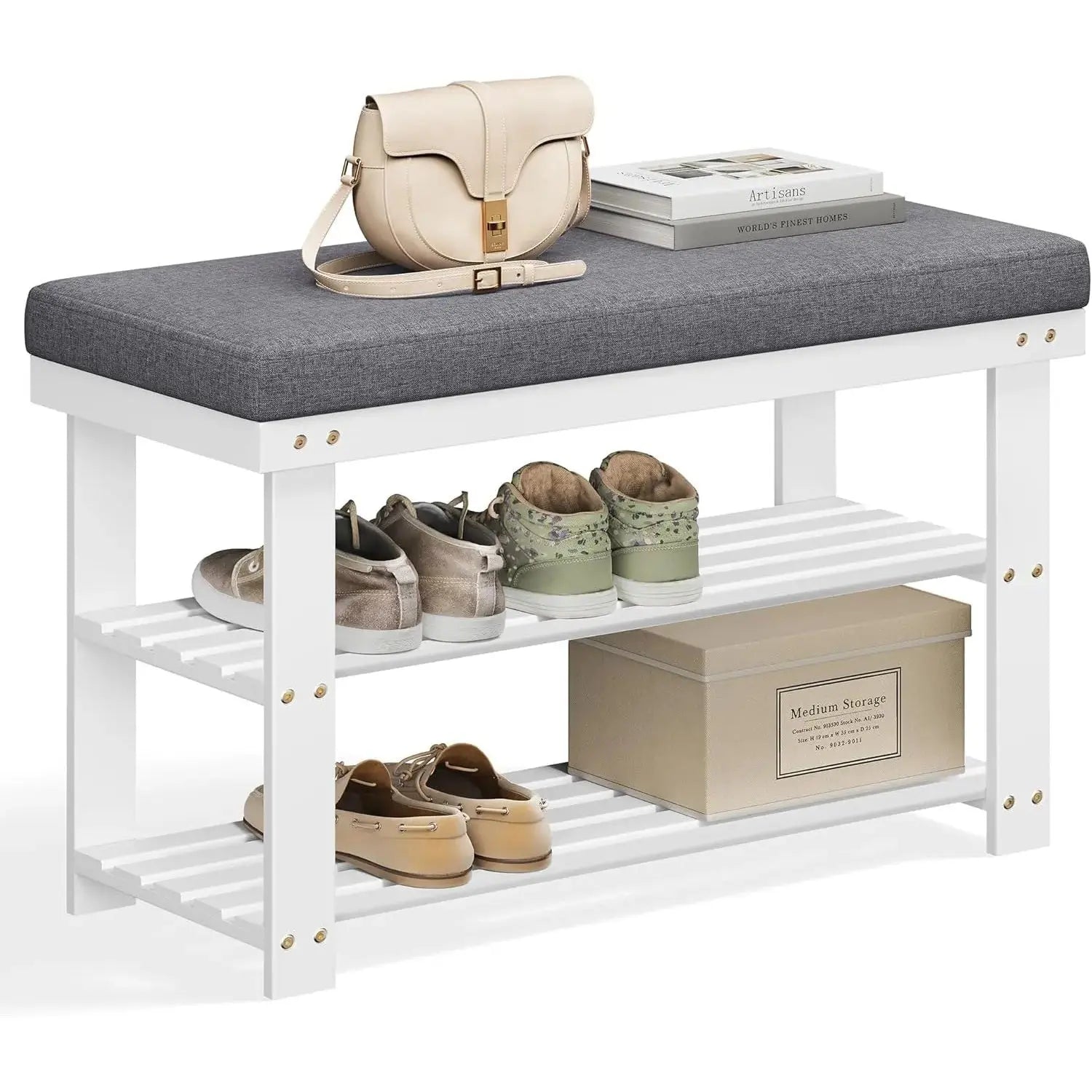 Schuhbank Bambus Regal 2 Ebenen Weiss von Songmics