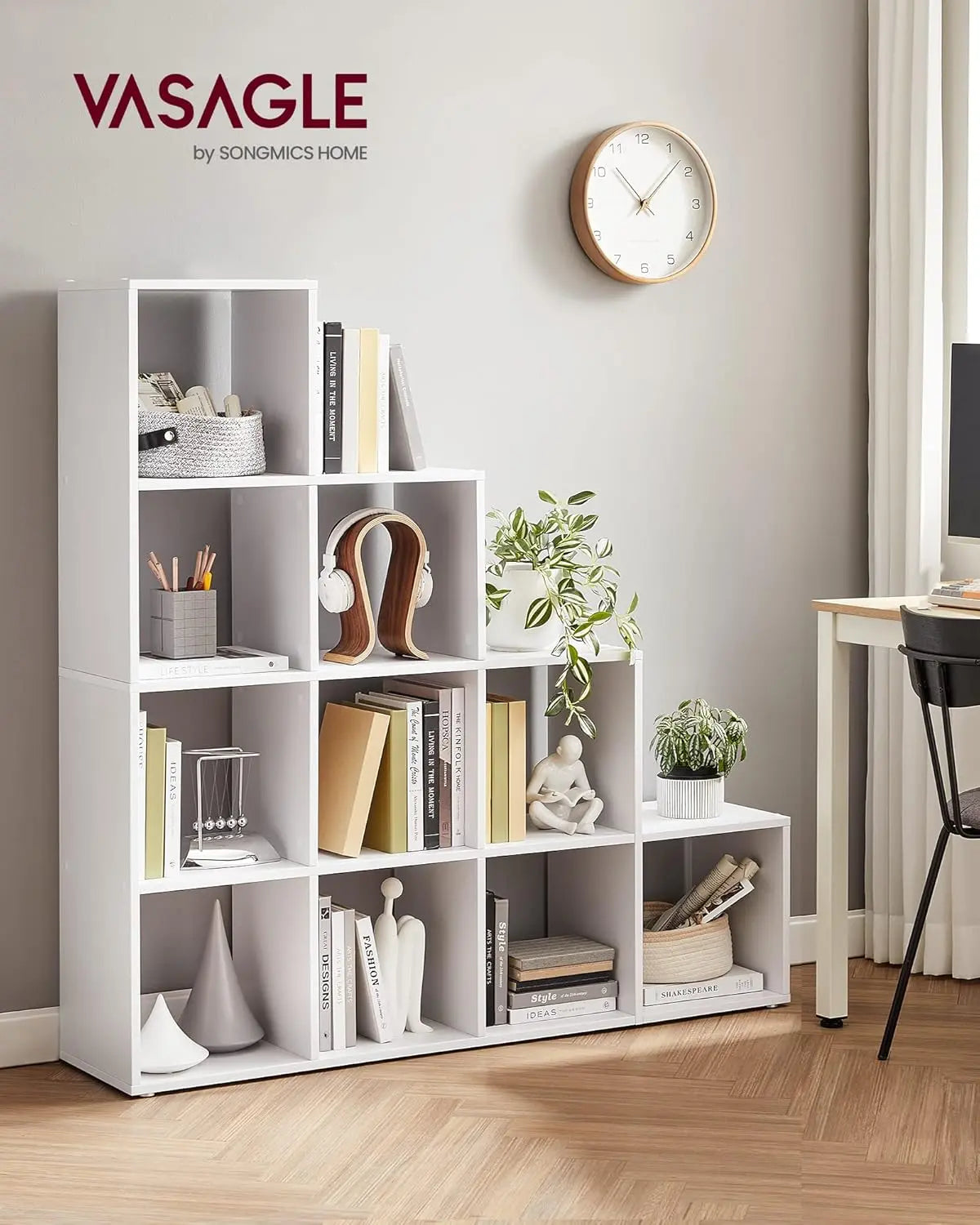 Bücherregal Stufenregal Ordnungssystem Wohnzimmer Wolkenweiss von Songmics