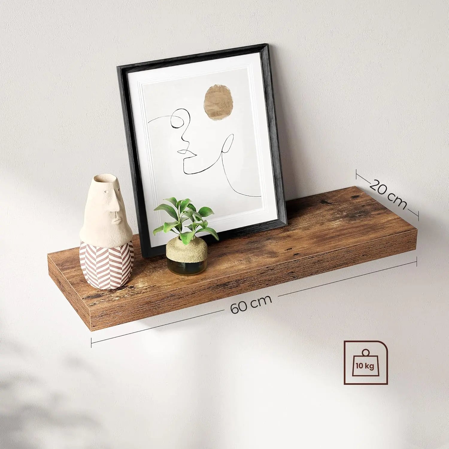 Wandregal rustikal braun 20x60 cm von Songmics