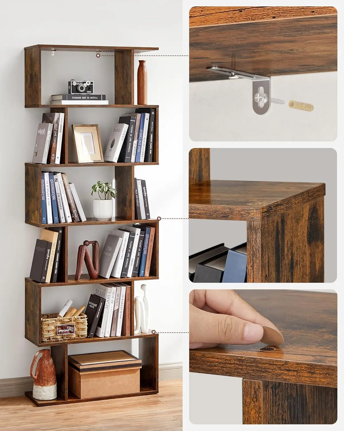 Bücherregal mit 6 Ebenen vintagebraun von guteszeug.ch