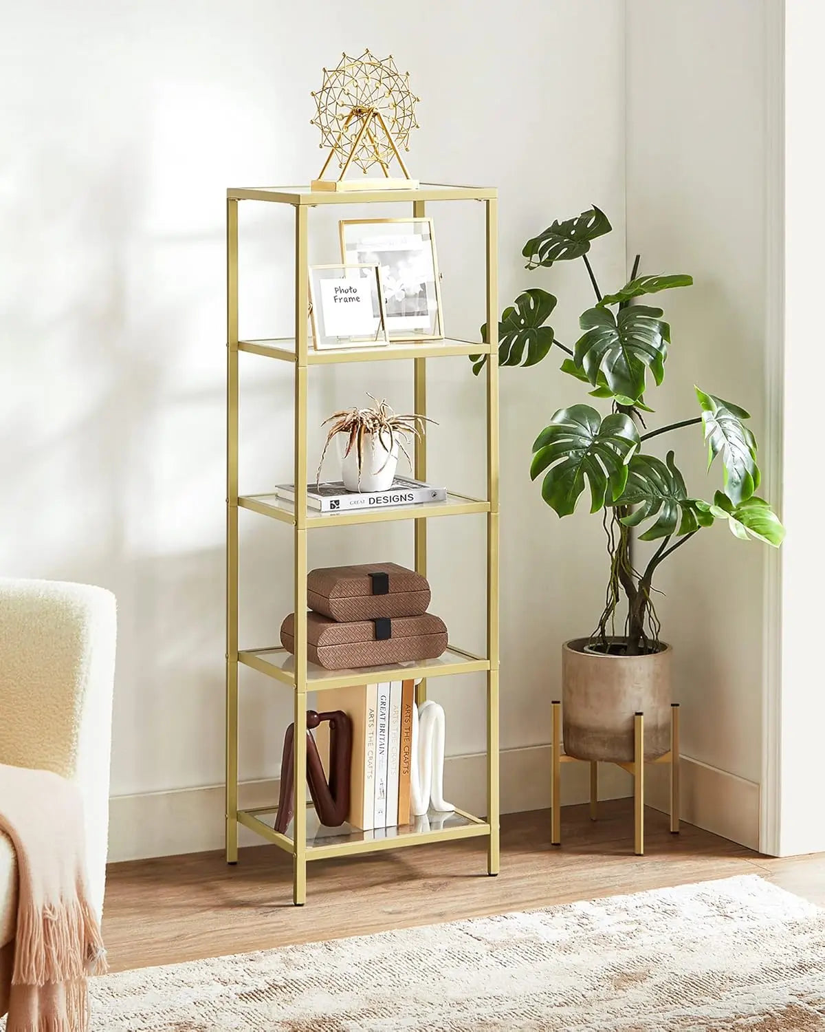 Regal mit 5 Ablagen transparent-gold von Songmics