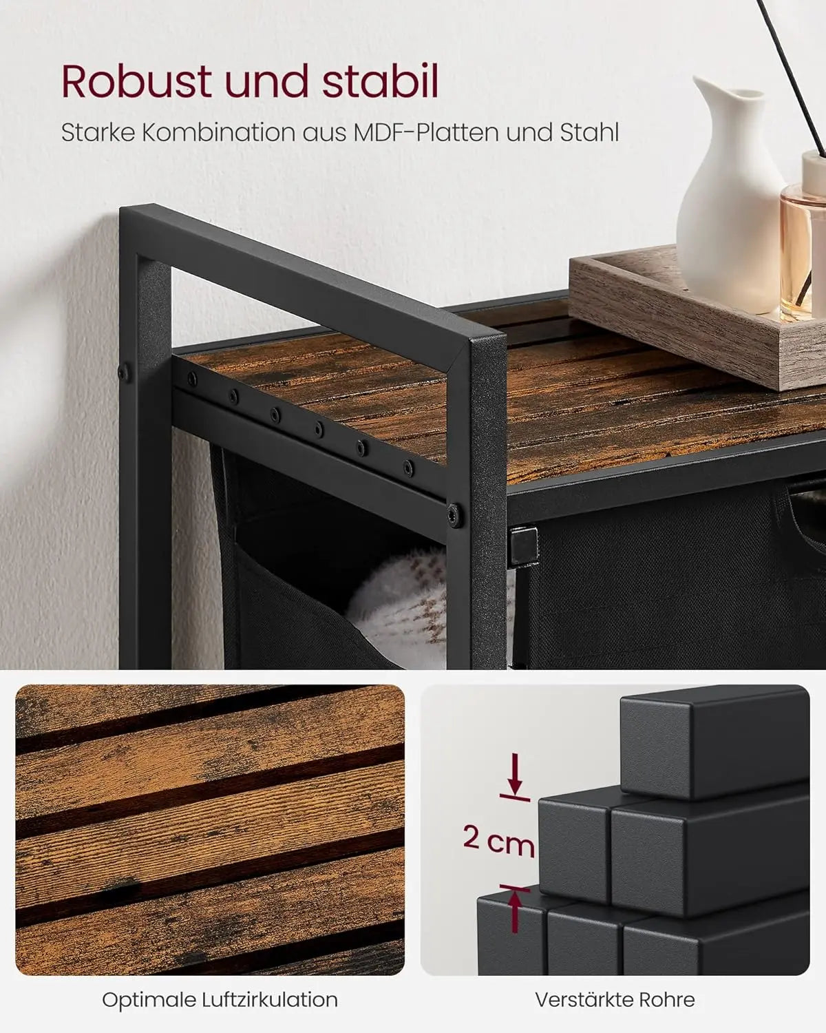 Wäschekorb mit Ablage, Vintage Braun von guteszeug.ch