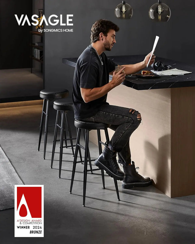 Barhocker Set Kunstleder Mid-Century Schwarz von Songmics