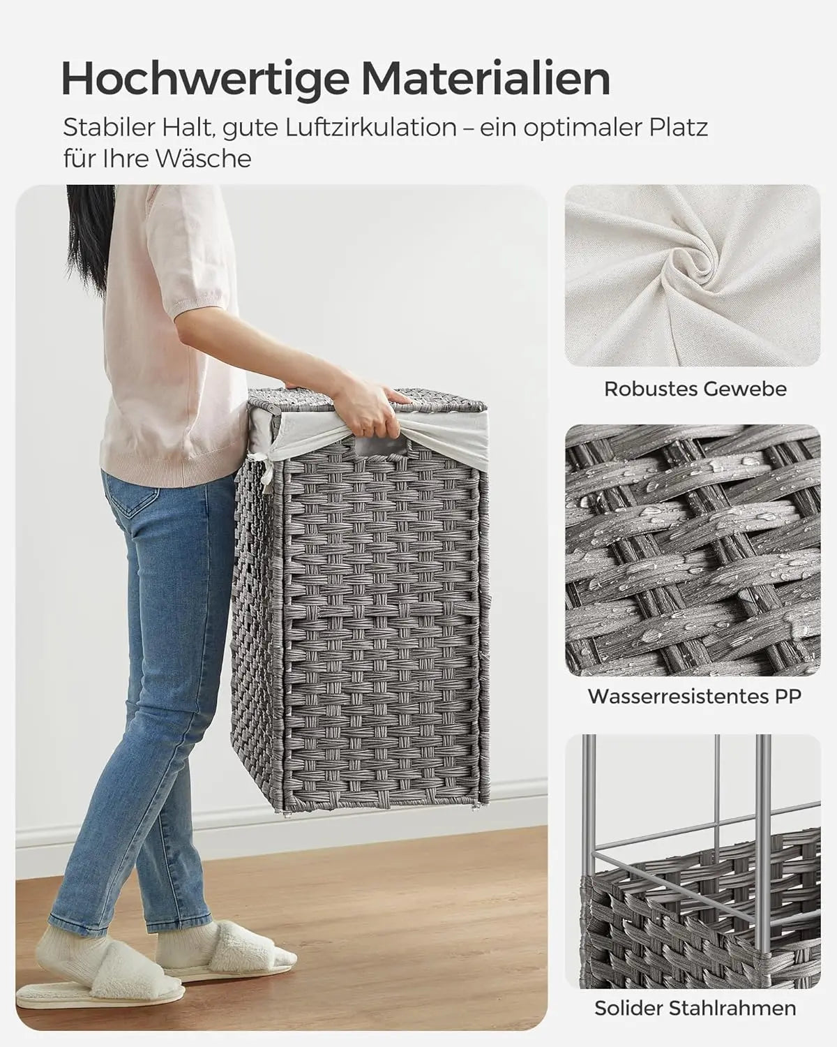 Wäschekorb Rattan-Optik 3 Fächer Grau von Songmics