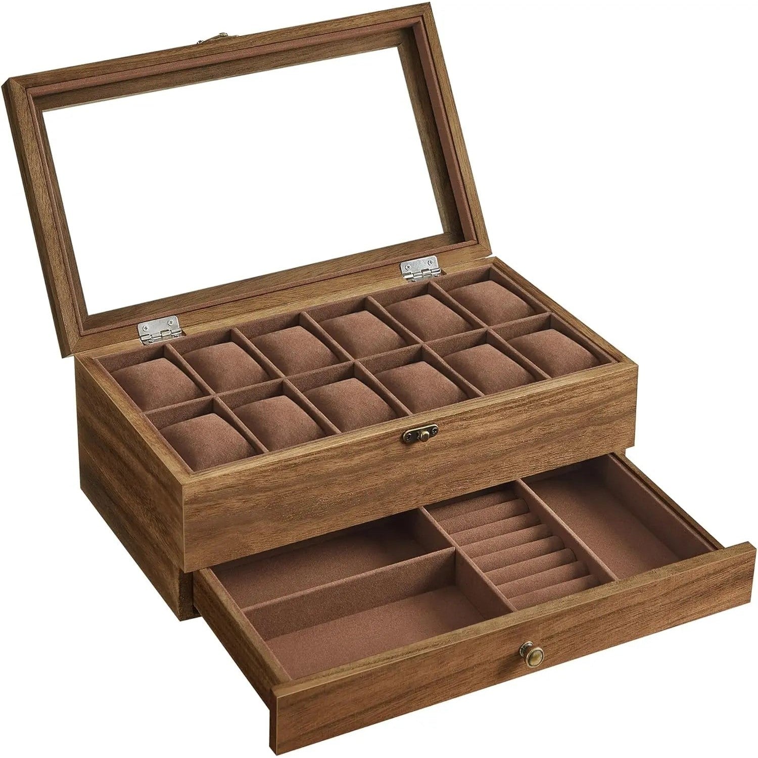 Uhrenbox Massivholz 12 Fächer Walnuss von guteszeug.ch
