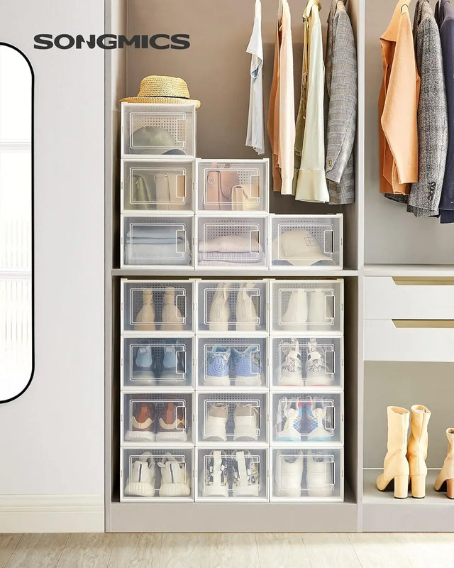 Schuhboxen faltbar stapelbar Kunststoff transparent-weiss von Songmics