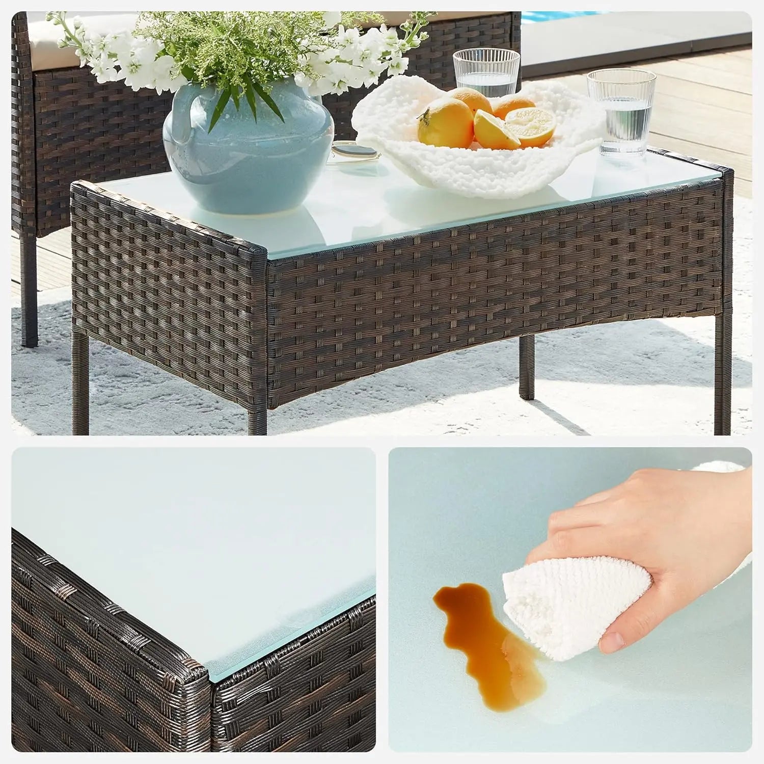 Polyrattan Lounge-Set braun-taupe wetterfest von Songmics