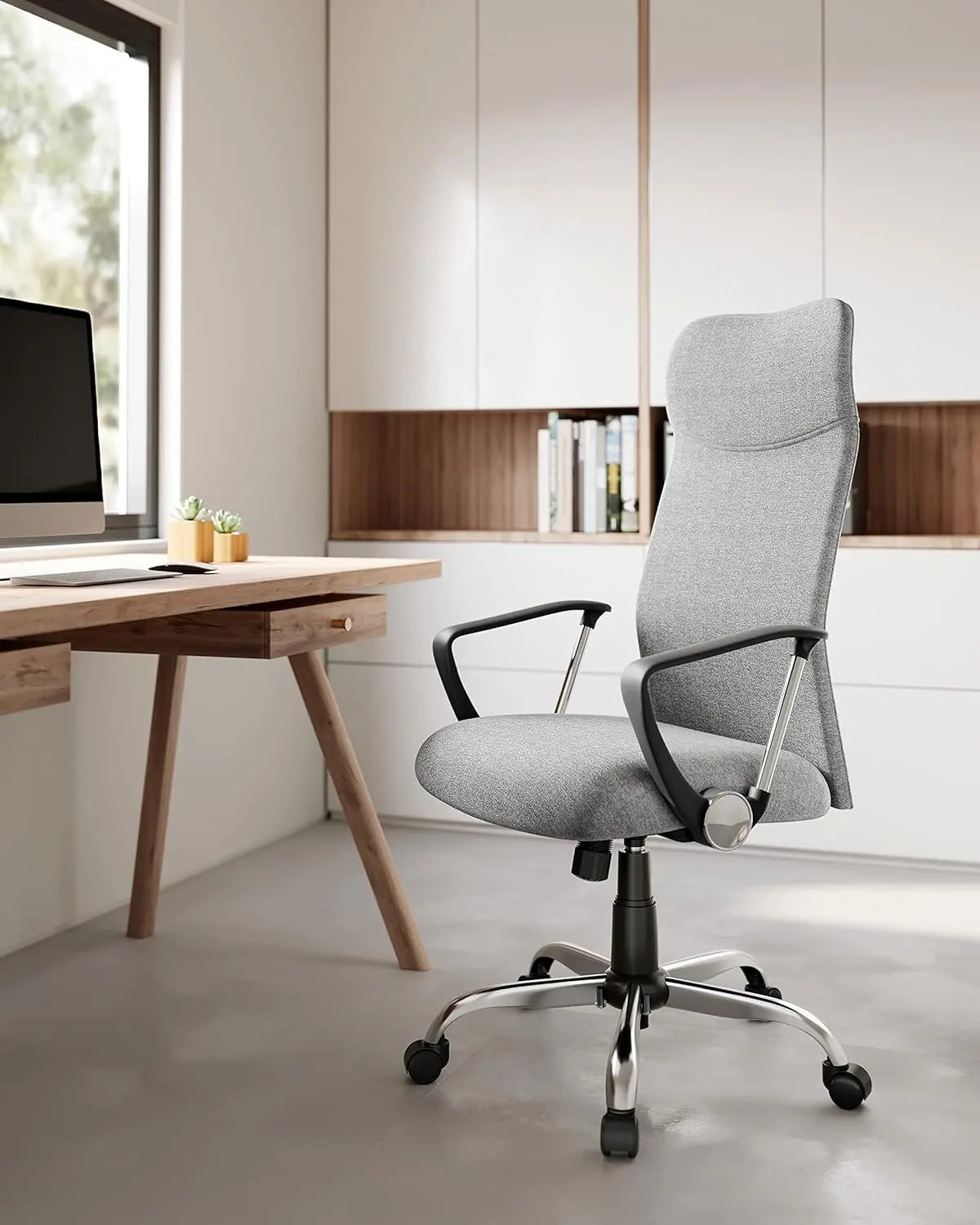 Bürostuhl ergonomisch höhenverstellbar gepolstert grau von Songmics