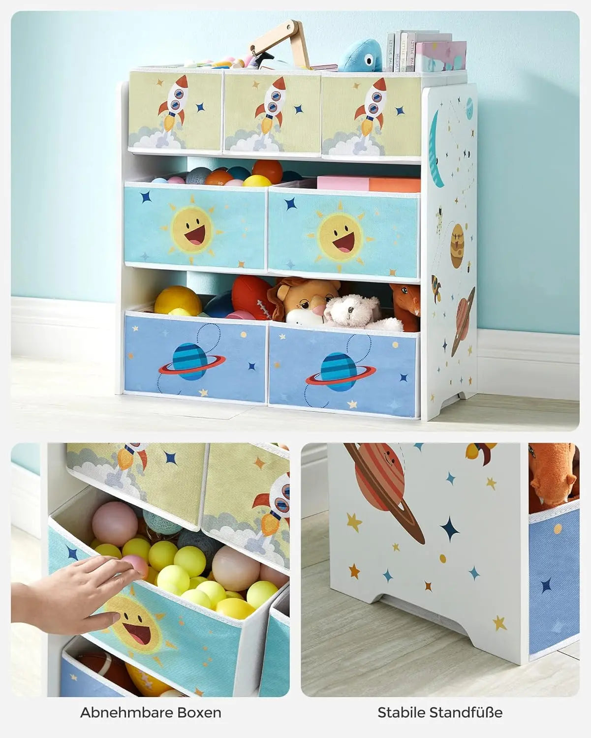Kinderzimmerregal Weltall mit 7 Aufbewahrungsboxen Weiss von Songmics