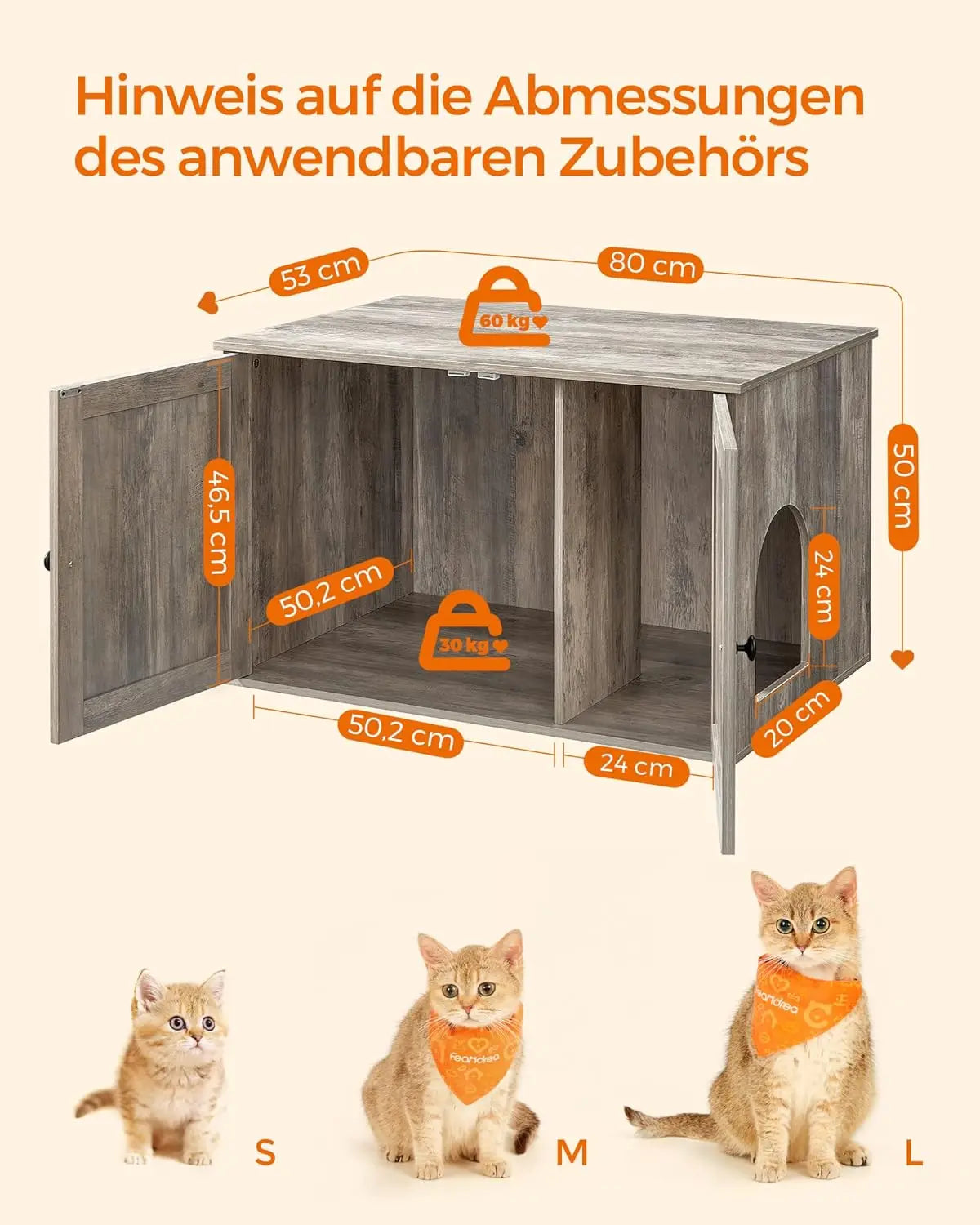 Katzenhaus Schrank Tisch herausnehmbar Trennwand Greige von Songmics