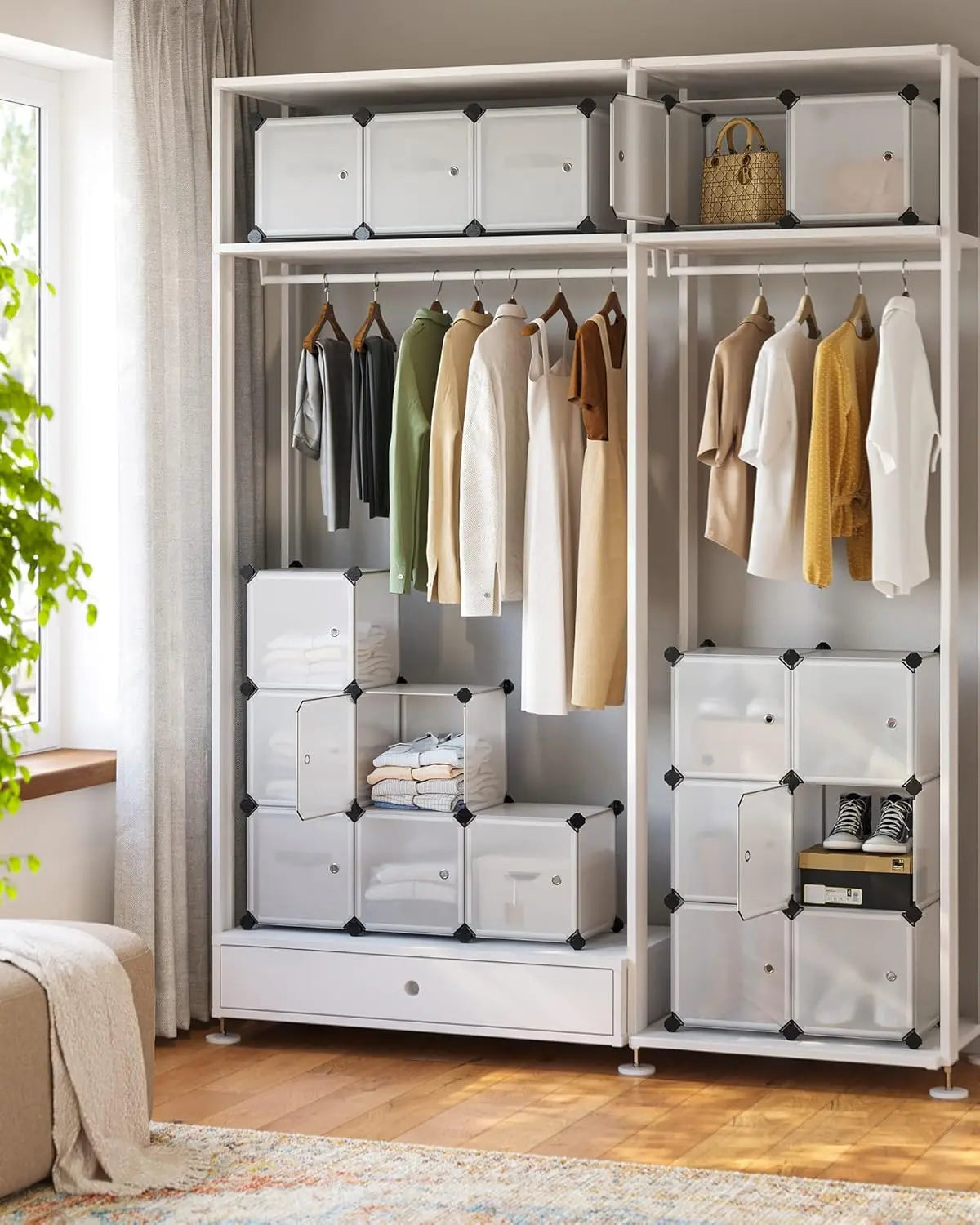 Regalsystem Steckregal Kleiderschrank Kunststoff Weiss von Songmics