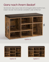 Schuhbank mit Stauraum und Kissen vintagebraun von Songmics