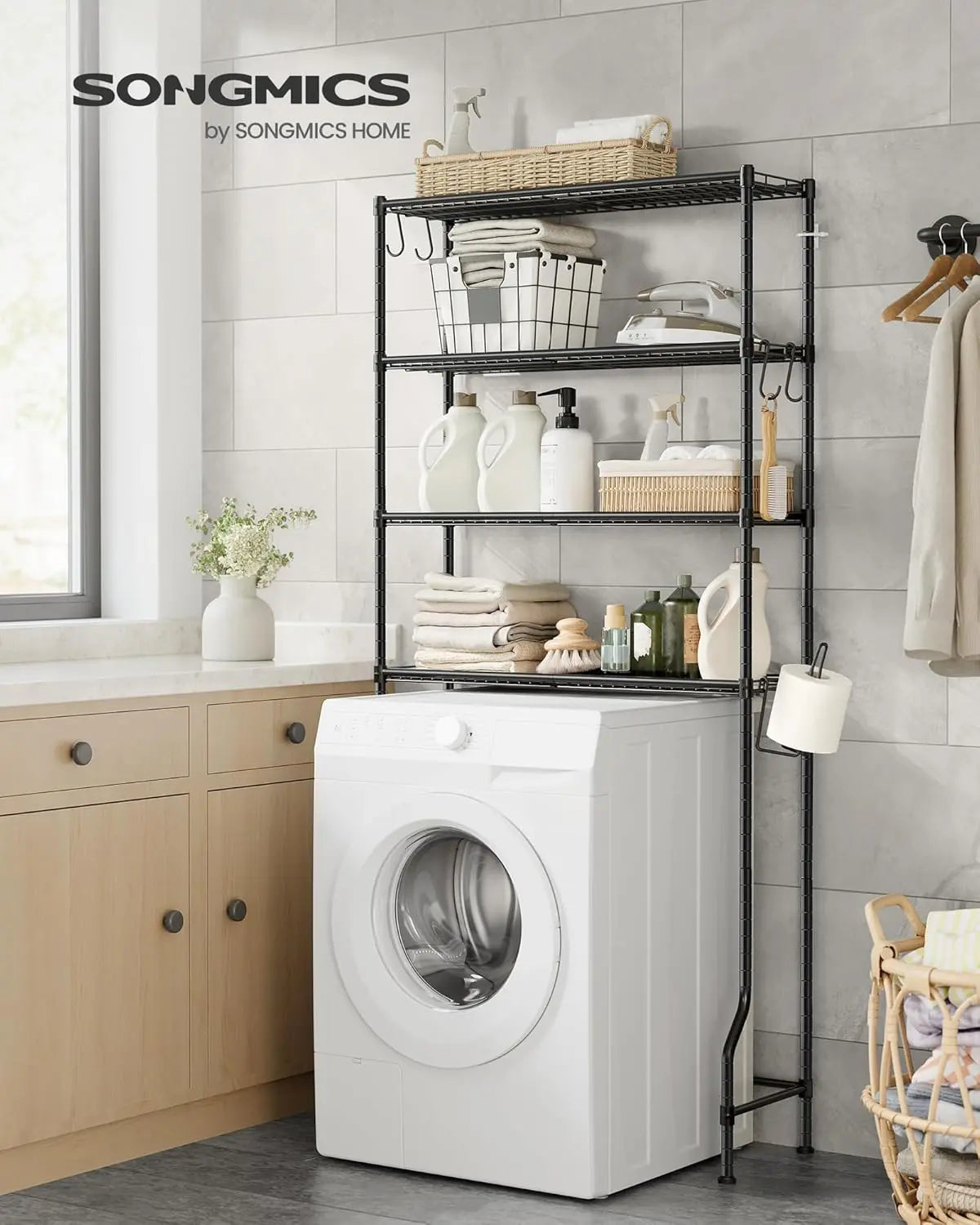 Badezimmerregal 4 Etagen schwarz Metall von Songmics