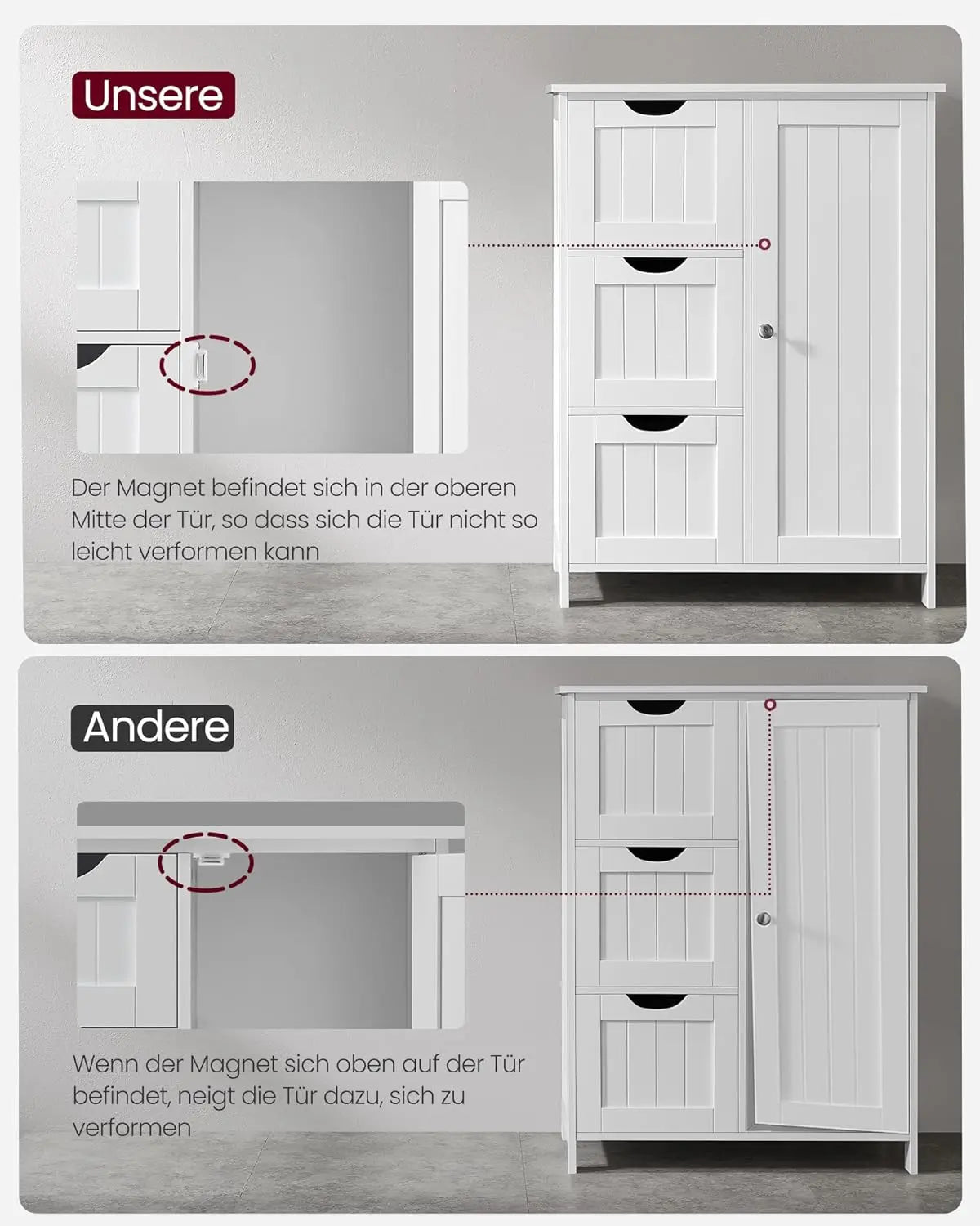 Badezimmerschrank mit 4 Schubladen und Tür Weiss von Songmics