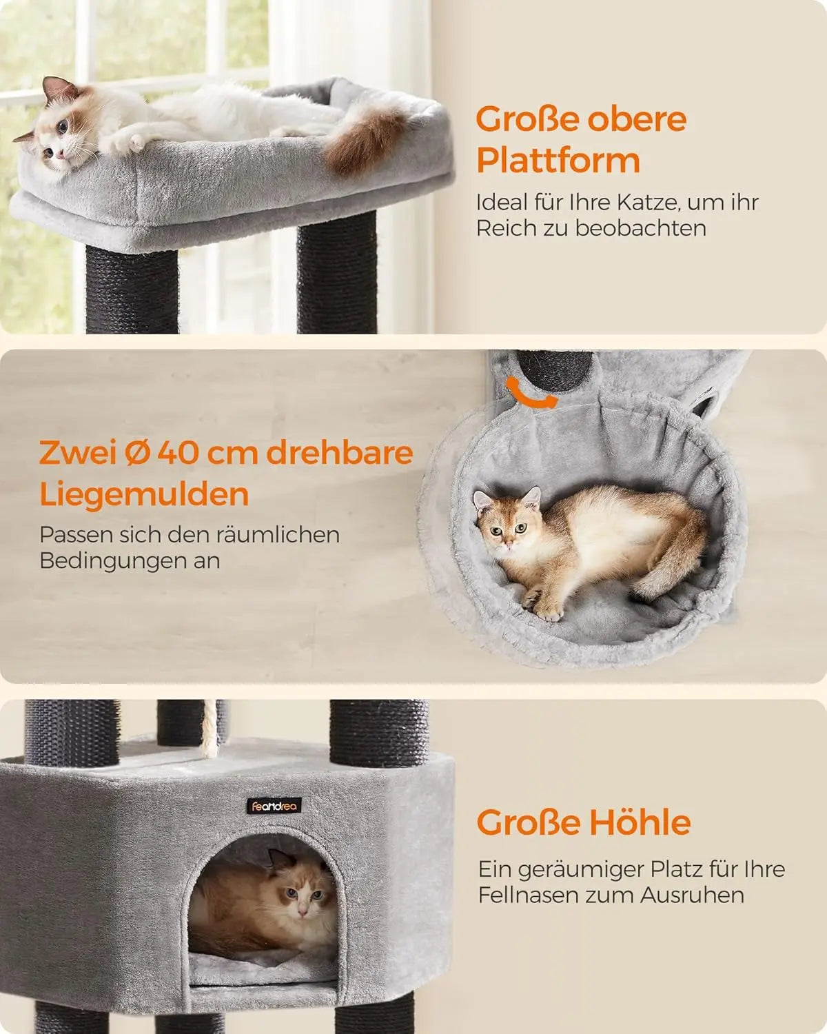 Kratzbaum für grosse Katzen Taubengrau-Schwarz von Songmics