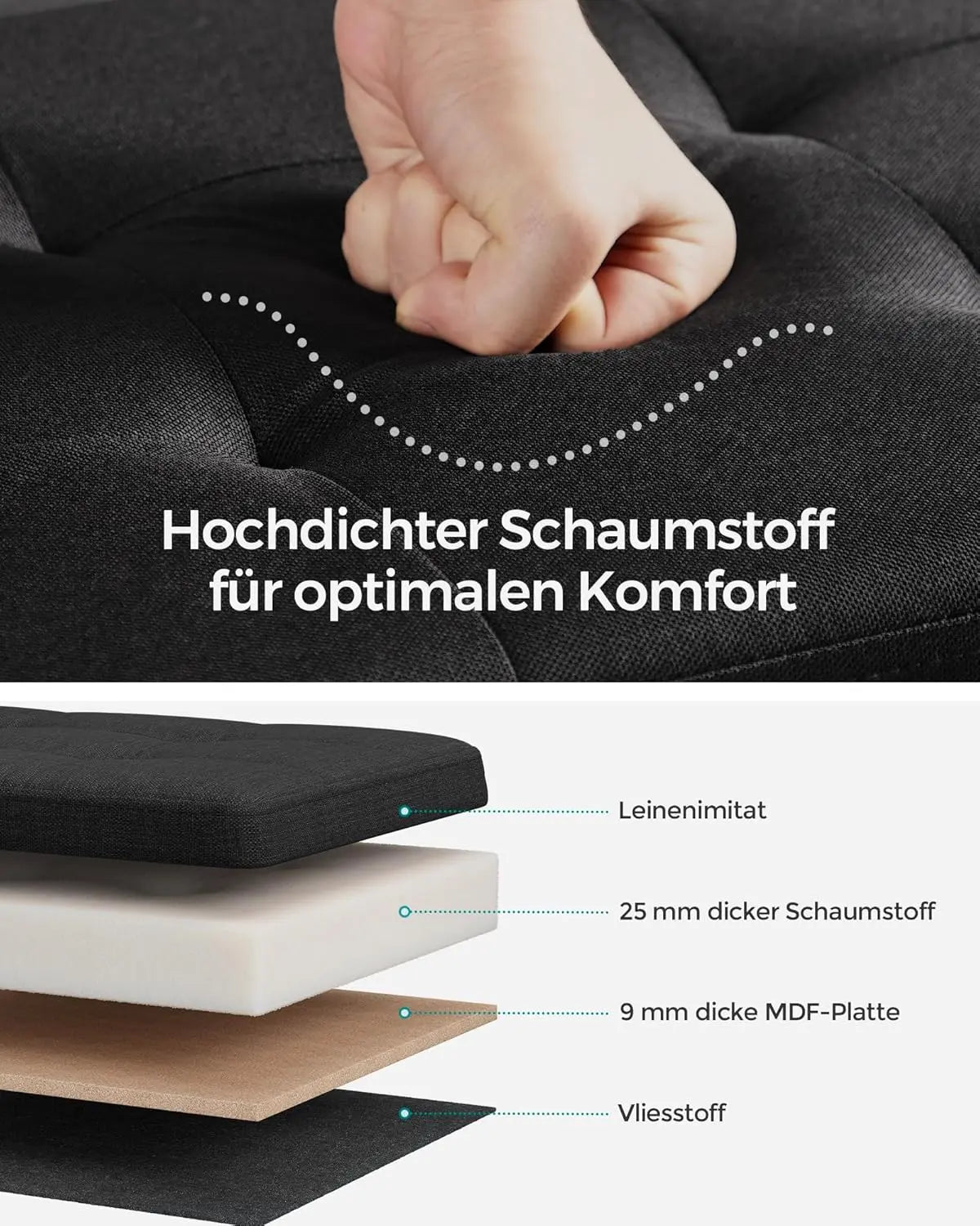 Sitzbank klappbar Stauraum 89 L schwarz Leinen von Songmics