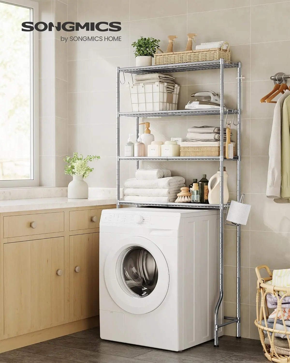 Toilettenregal Metall verstellbar taubengrau 4-Ablagen von Songmics